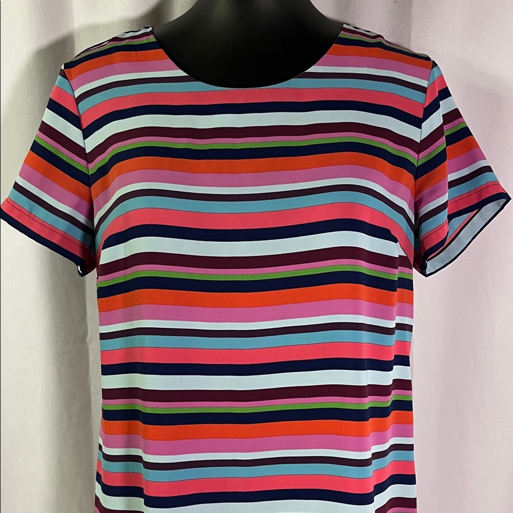 Cynthia Rowley Multicolor Striped Short Sleeve Shift Dress - Picture 4 of 16